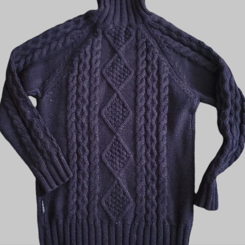 Turtleneck Cable Knit Sweater 100% wool - Navy